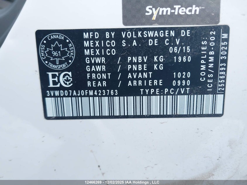 3VWD07AJ0FM423763 2015 VOLKSWAGEN JETTA photo no. 9