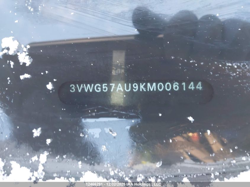 2019 Volkswagen Golf 1.4 Tsi Comfortline/1.4 Tsi Execline/1.4 Tsi Highline VIN: 3VWG57AU9KM006144 Lot: 12466291