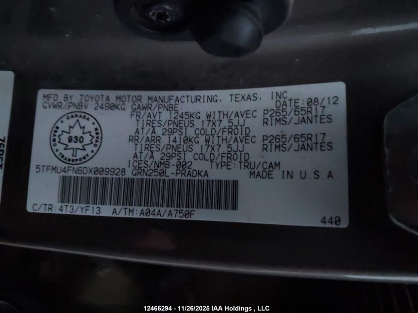 2013 Toyota Tacoma V6 VIN: 5TFMU4FN6DX009928 Lot: 12466294