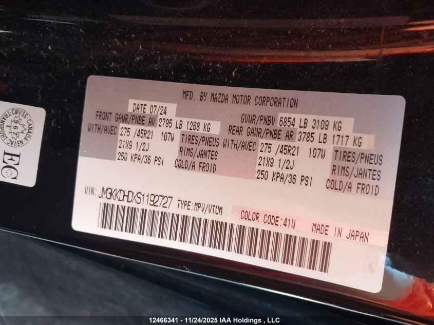 2025 Mazda Cx-90 Premium VIN: JM3KKDHDXS1192727 Lot: 12466341