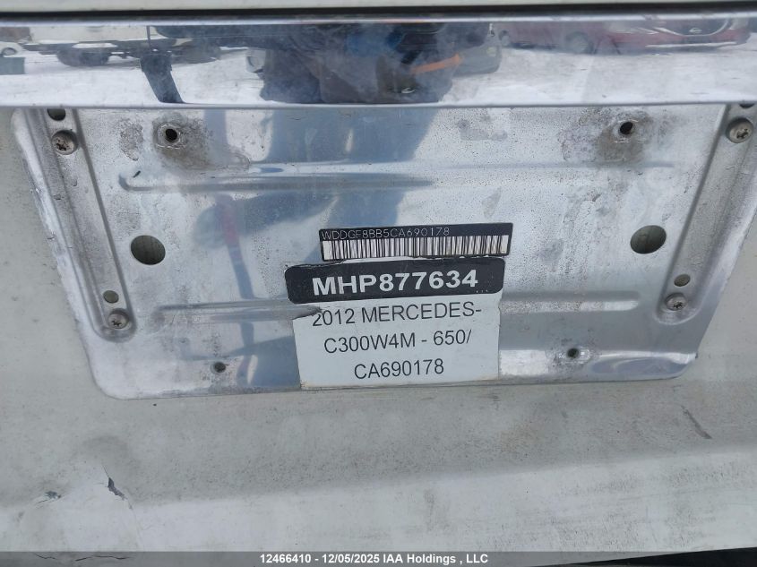 2012 Mercedes-Benz C 300 4Matic VIN: WDDGF8BB5CA690178 Lot: 12466410