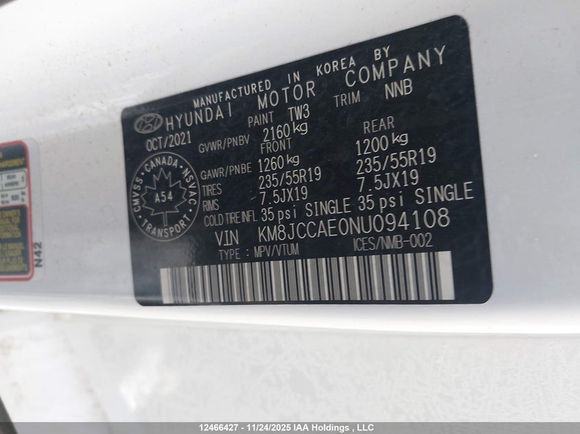 2022 Hyundai Tucson Sel VIN: KM8JCCAE0NU094108 Lot: 12466427