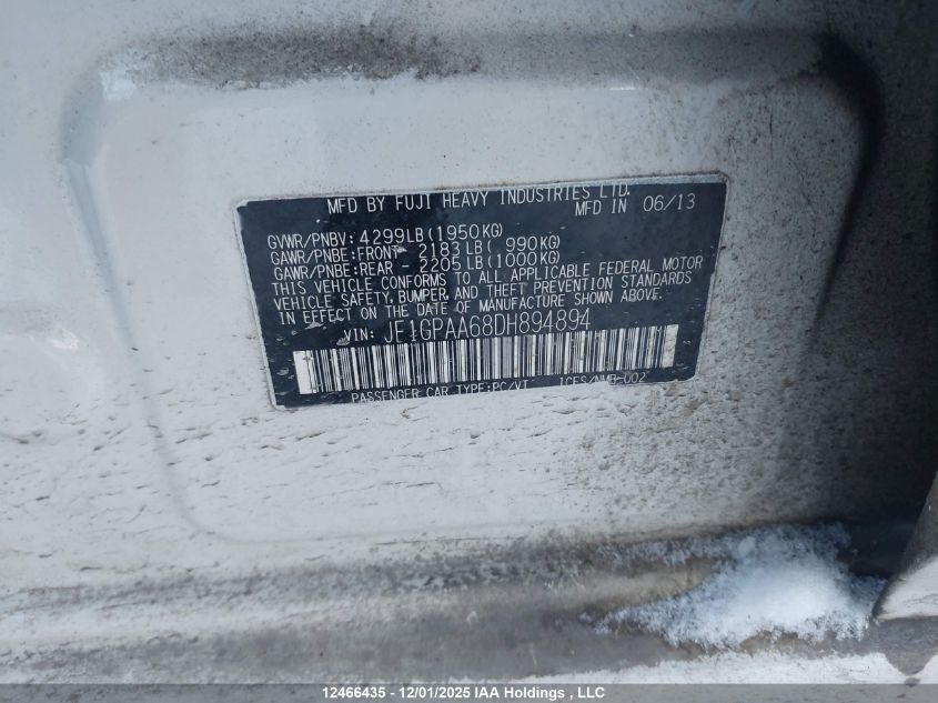 2013 Subaru Impreza VIN: JF1GPAA68DH894894 Lot: 12466435