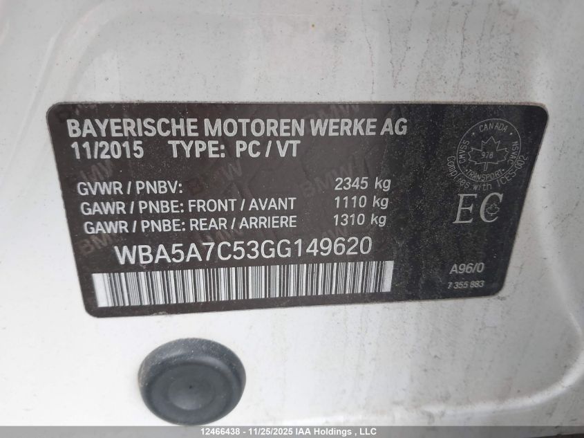 2016 BMW 5 Series VIN: WBA5A7C53GG149620 Lot: 12466438