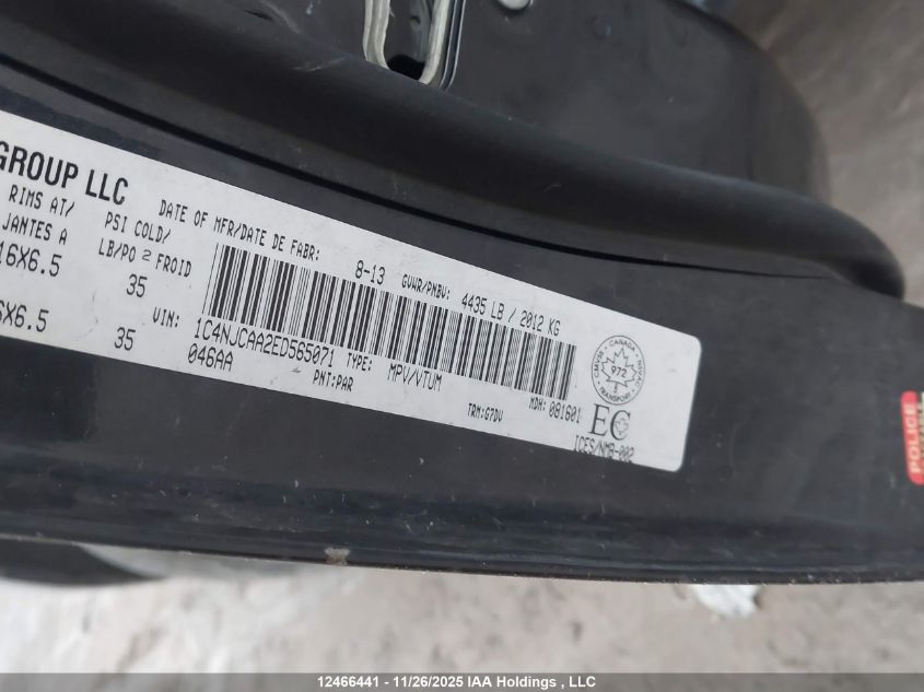 2014 Jeep Compass Sport VIN: 1C4NJCAA2ED565071 Lot: 12466441