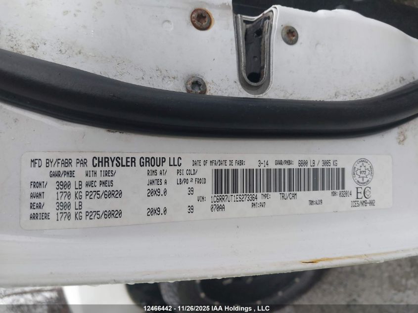 2014 Ram 1500 Sport VIN: 1C6RR7UT1ES273364 Lot: 12466442