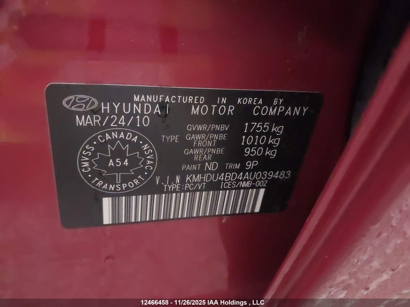 KMHDU4BD4AU039483 2010 HYUNDAI ELANTRA photo no. 9