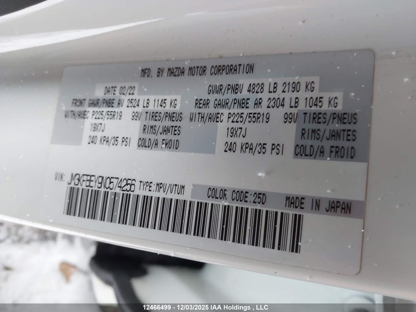 JM3KFBEY9N0574256 2022 MAZDA CX-5 photo no. 9