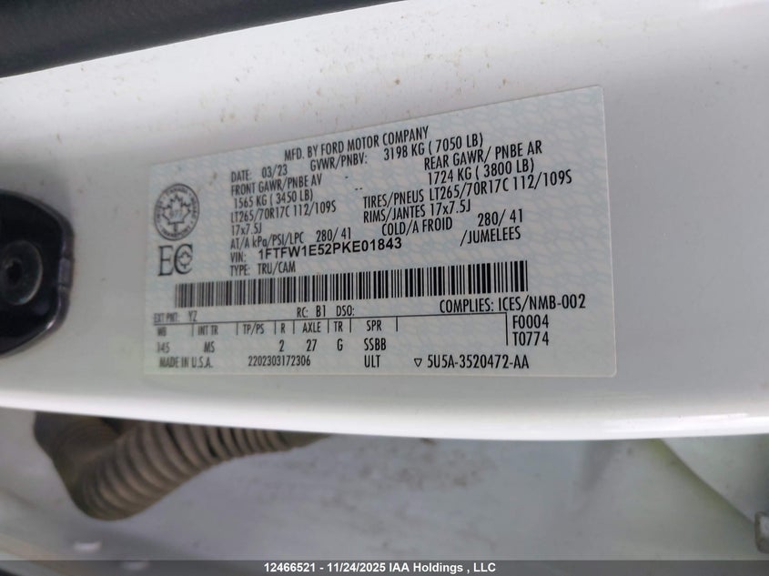 2023 Ford F150 Supercrew VIN: 1FTFW1E52PKE01843 Lot: 12466521