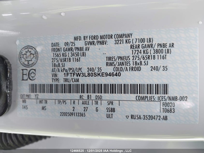 1FTFW3L80SKE94640 2025 FORD F-150 photo no. 9