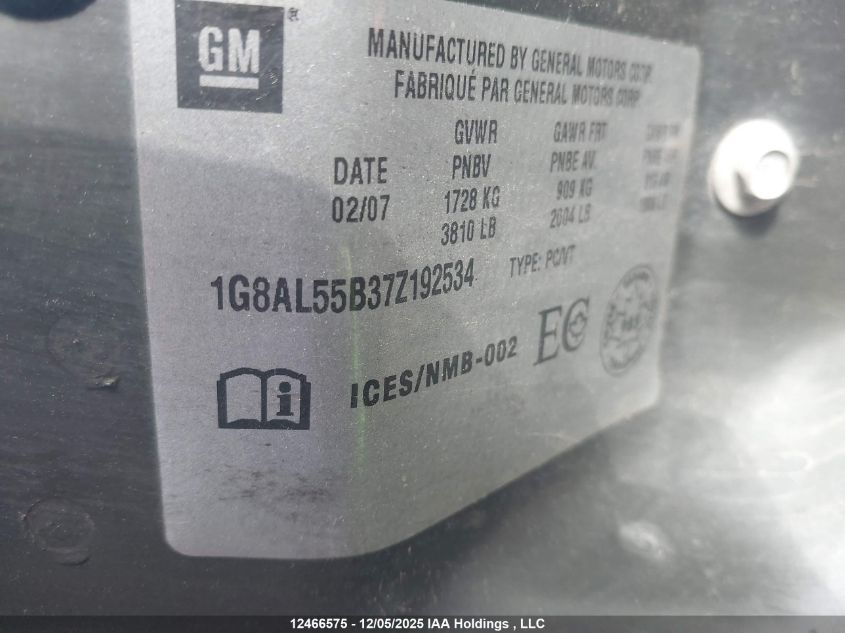 2007 Saturn Ion VIN: 1G8AL55B37Z192534 Lot: 12466575