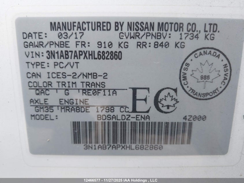 3N1AB7APXHL682860 2017 NISSAN SENTRA photo no. 9