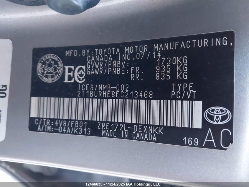 2T1BURHE8EC213468 2014 TOYOTA COROLLA photo no. 9