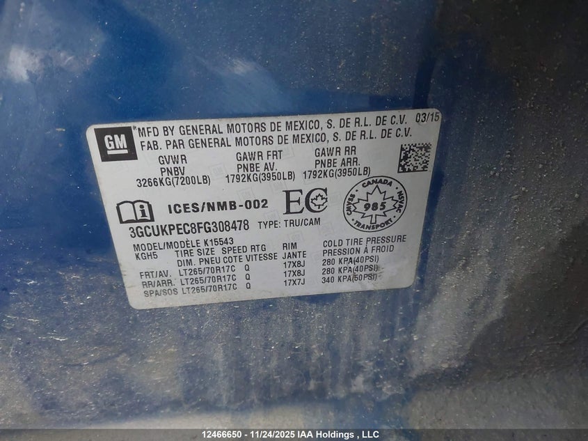 3GCUKPEC8FG308478 2015 CHEVROLET SILVERADO photo no. 9