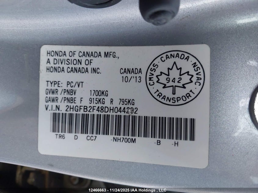 2HGFB2F48DH044292 2013 HONDA CIVIC photo no. 9
