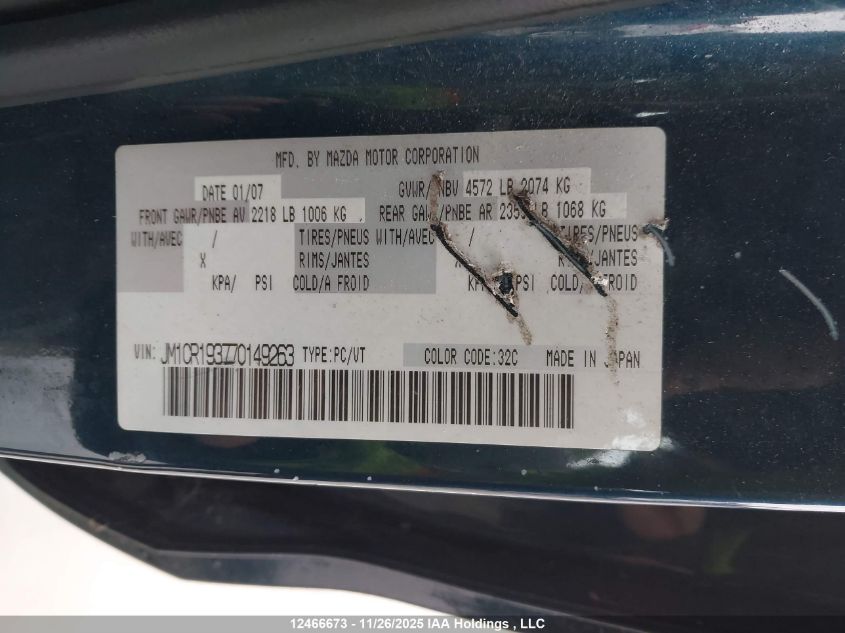 2007 Mazda Mazda5 Gs VIN: JM1CR193770149263 Lot: 12466673