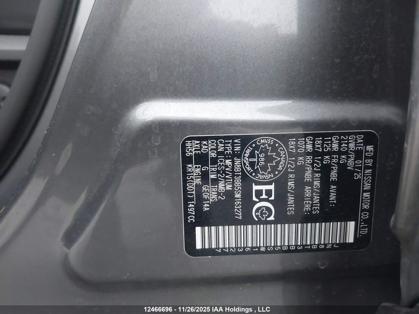 2025 Nissan Rogue Sv/Rc VIN: JN8BT3BB5SW163277 Lot: 12466696