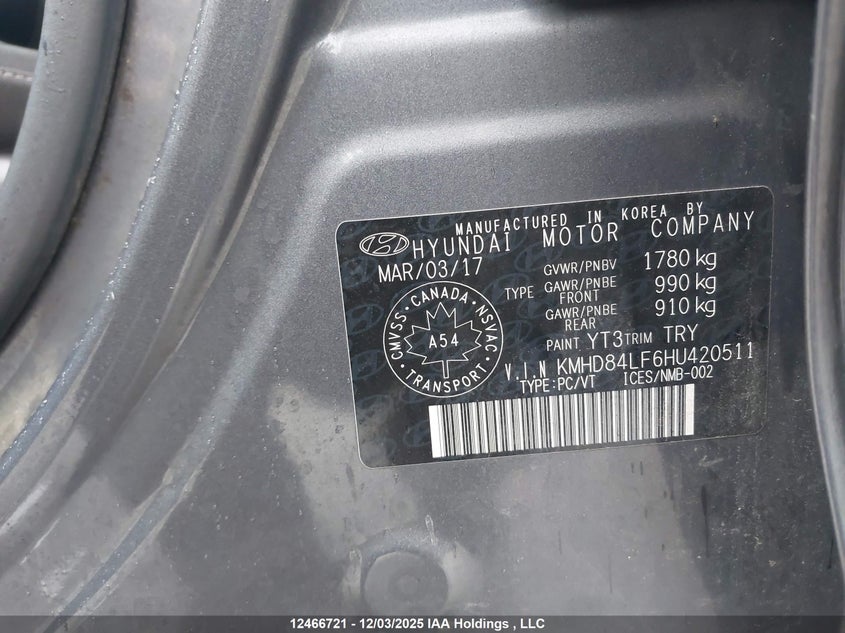 KMHD84LF6HU420511 2017 HYUNDAI ELANTRA photo no. 9