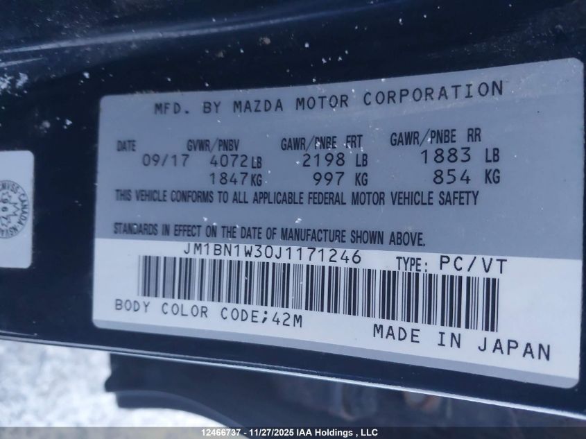 2018 Mazda Mazda3 Gt VIN: JM1BN1W30J1171246 Lot: 12466737