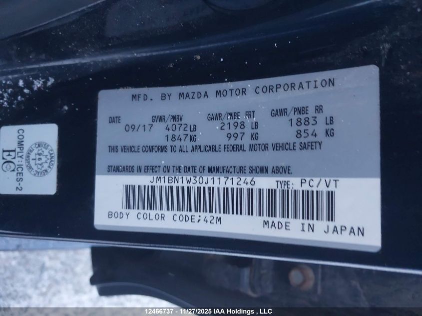 2018 Mazda Mazda3 Gt VIN: JM1BN1W30J1171246 Lot: 12466737