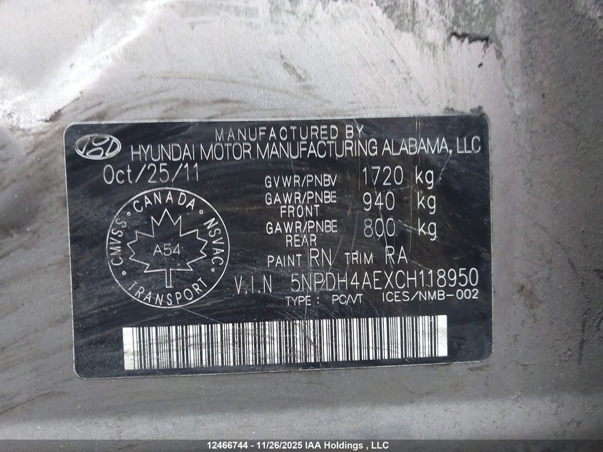 5NPDH4AEXCH118950 2012 HYUNDAI ELANTRA photo no. 18