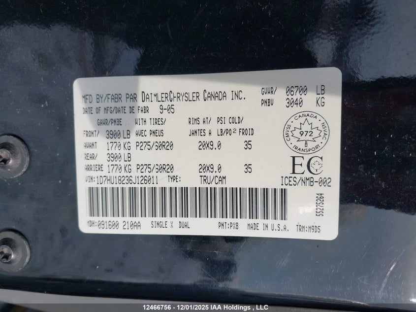 1D7HU18236J126011 2006 DODGE RAM photo no. 9