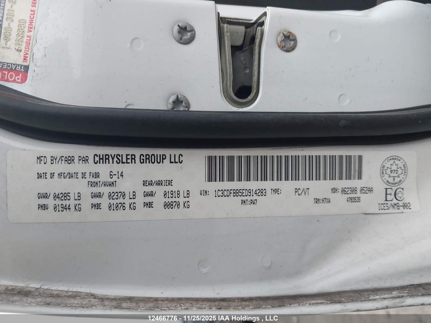 1C3CDFBB5ED914283 2014 DODGE DART photo no. 9