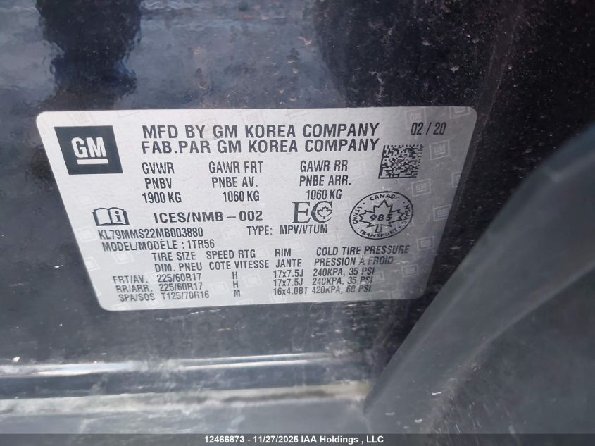 2021 Chevrolet Trailblazer Ls VIN: KL79MMS22MB003880 Lot: 12466873