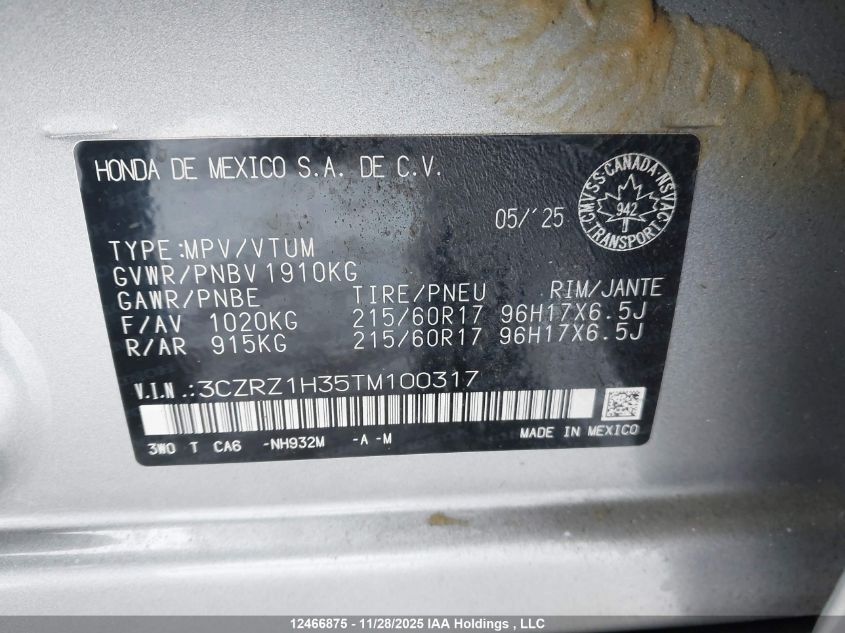 3CZRZ1H35TM100317 2026 HONDA HR-V photo no. 9