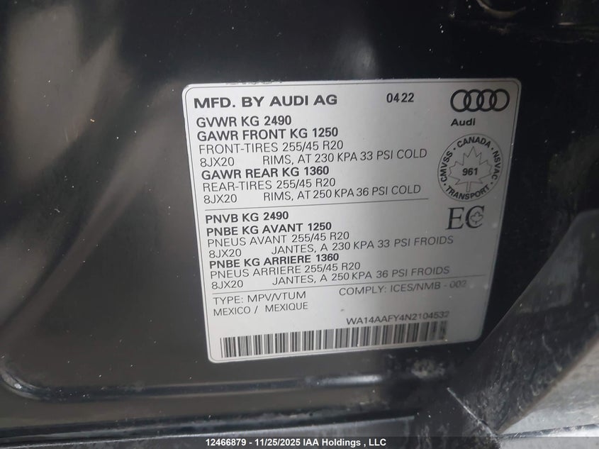 WA14AAFY4N2104532 2022 AUDI Q5 photo no. 9