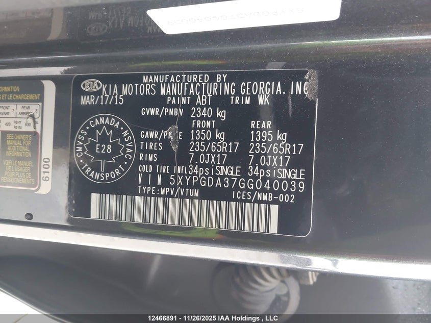 5XYPGDA37GG040039 2016 KIA SORENTO photo no. 9