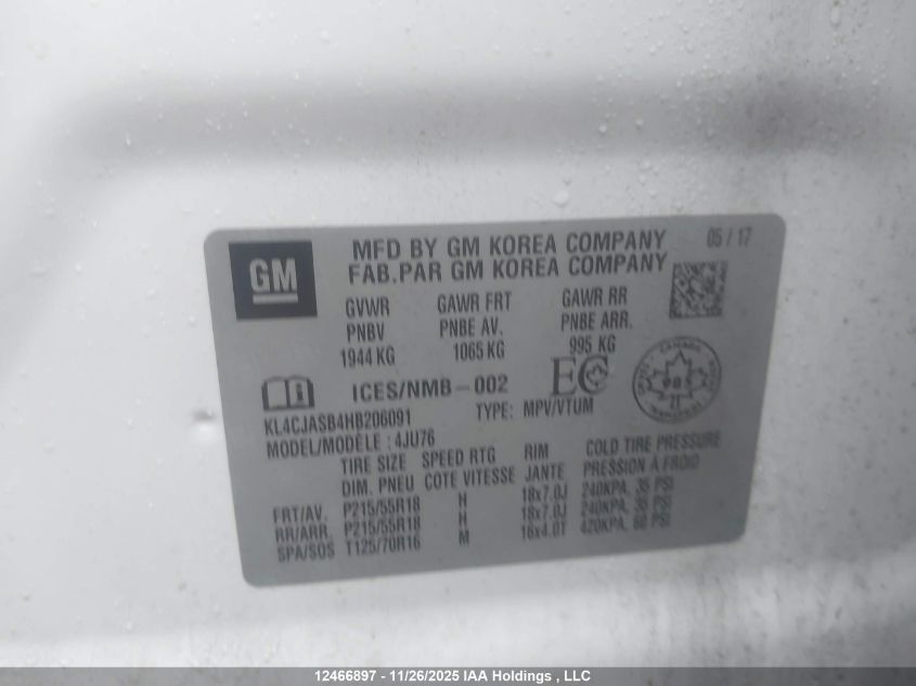 2017 Buick Encore Preferred VIN: KL4CJASB4HB206091 Lot: 12466897