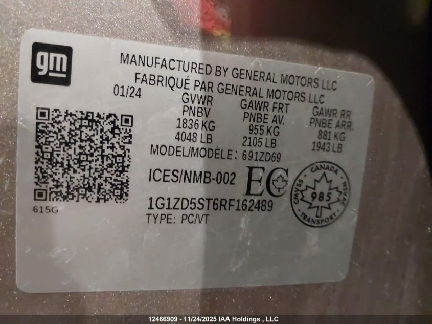 2024 Chevrolet Malibu Lt VIN: 1G1ZD5ST6RF162489 Lot: 12466909