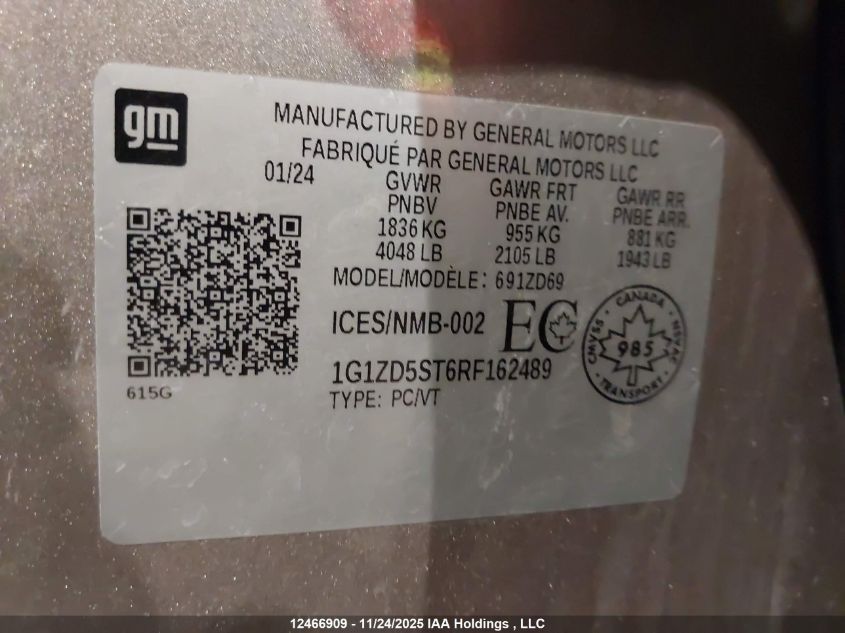 2024 Chevrolet Malibu Lt VIN: 1G1ZD5ST6RF162489 Lot: 12466909