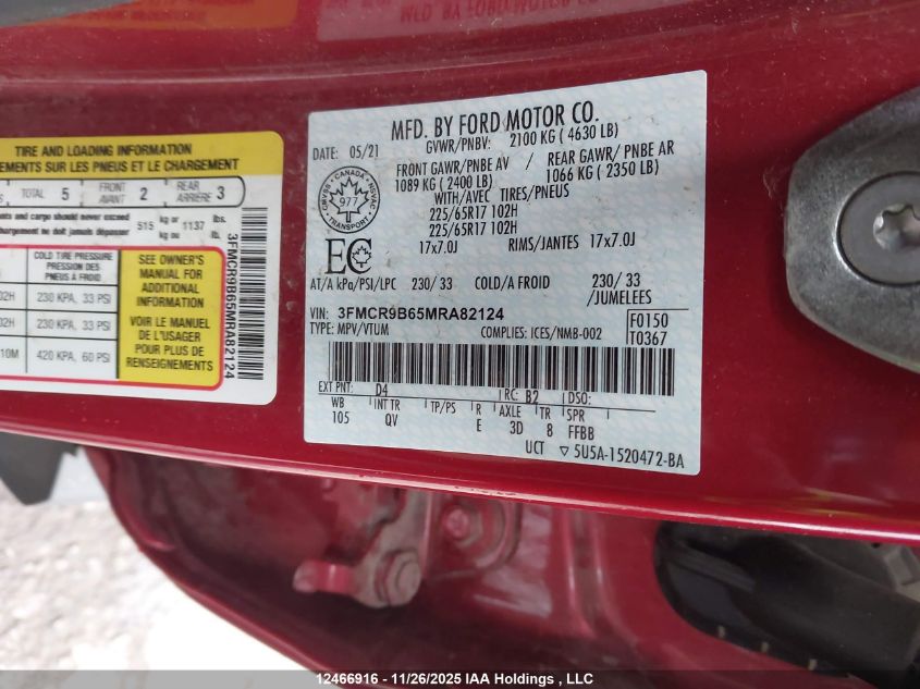 2021 Ford Bronco Sport VIN: 3FMCR9B65MRA82124 Lot: 12466916