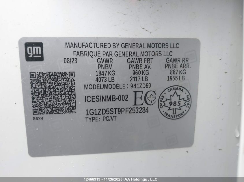 2023 Chevrolet Malibu Lt VIN: 1G1ZD5ST9PF253284 Lot: 12466919