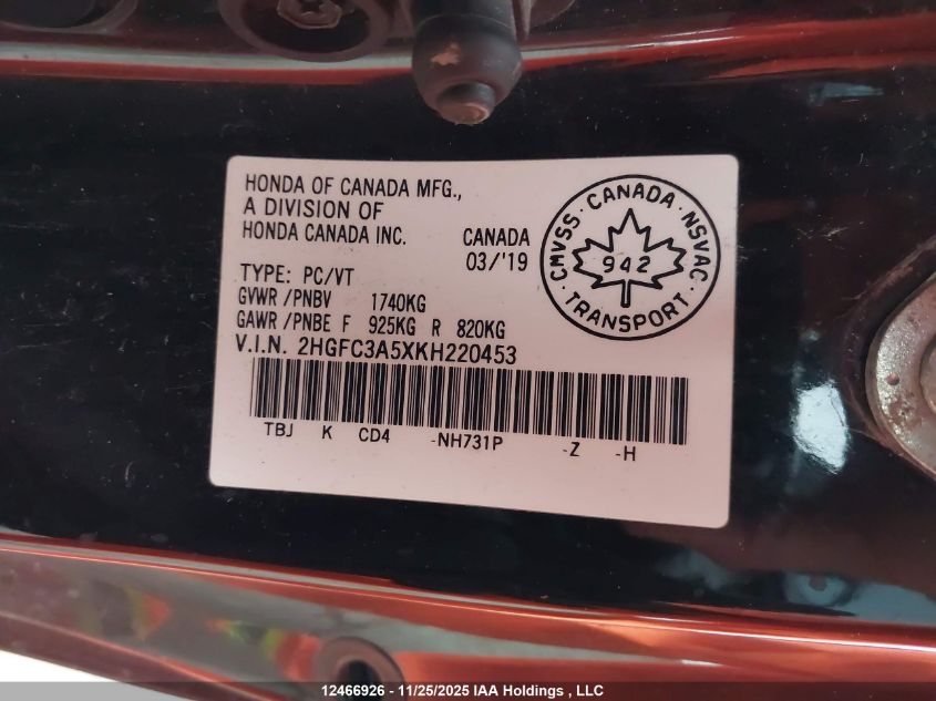 2019 Honda Civic Si Si VIN: 2HGFC3A5XKH220453 Lot: 12466926