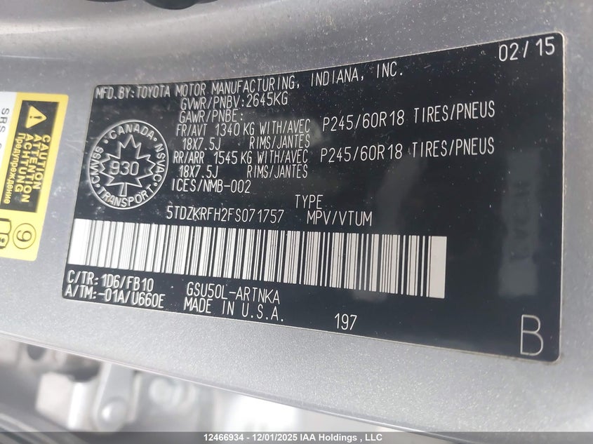 5TDZKRFH2FS071757 2015 TOYOTA HIGHLANDER photo no. 9