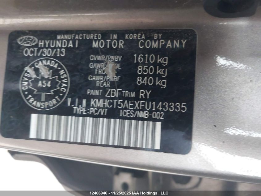 2014 Hyundai Accent Gl VIN: KMHCT5AEXEU143335 Lot: 12466946