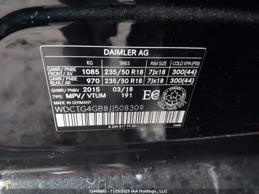 2018 Mercedes-Benz Gla 250 4Matic VIN: WDCTG4GB8JJ508309 Lot: 12466952