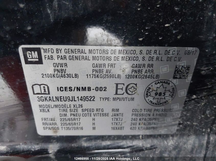 2018 GMC Terrain Sle VIN: 3GKALNEU9JL149522 Lot: 12466955