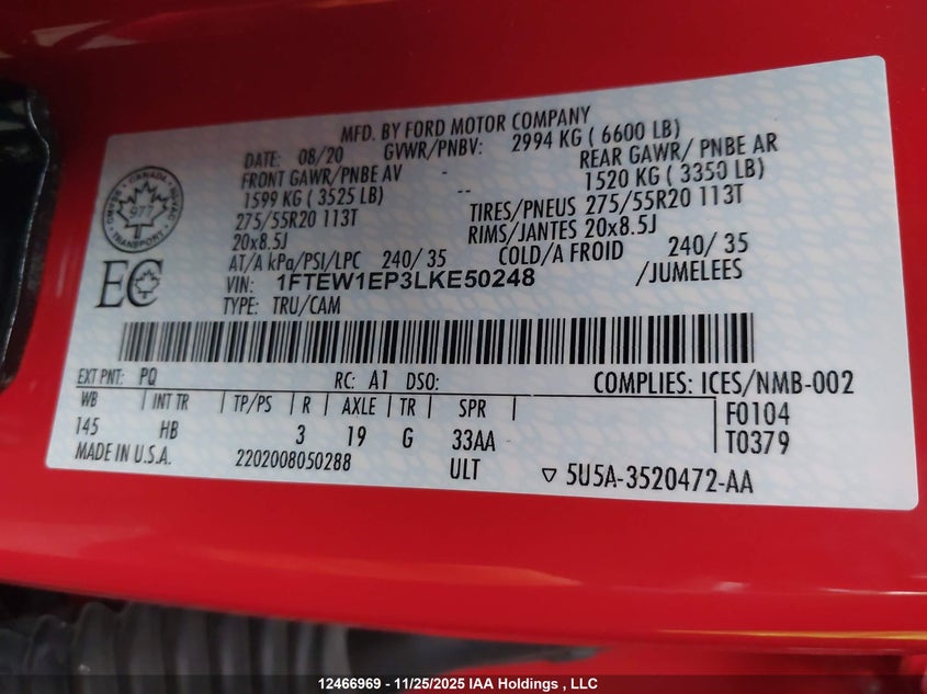 1FTEW1EP3LKE50248 2020 FORD F-150 photo no. 9