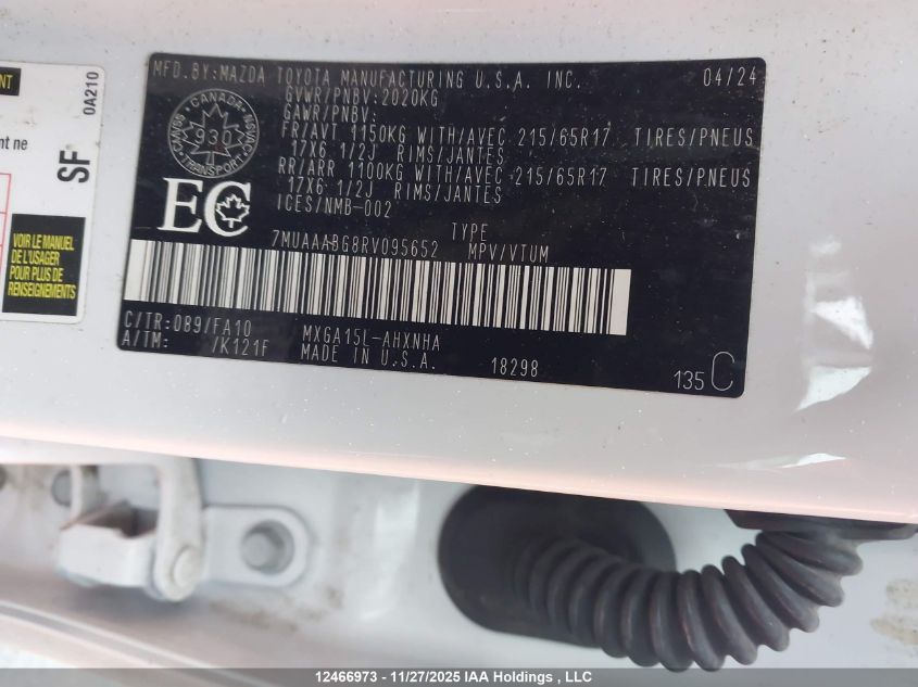 2024 Toyota Corolla Cross L VIN: 7MUAAABG8RV095652 Lot: 12466973