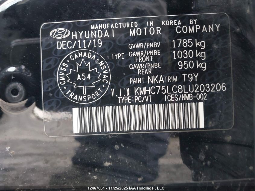 2020 Hyundai Ioniq Hybrid Essential VIN: KMHC75LC8LU203206 Lot: 12467031