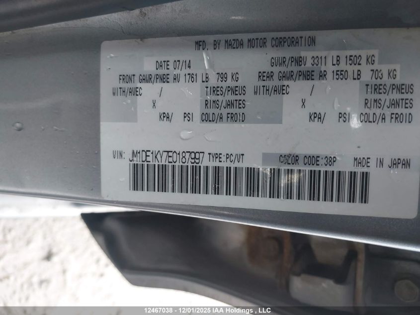 2014 Mazda Mazda2 Gx VIN: JM1DE1KY7E0187997 Lot: 12467038