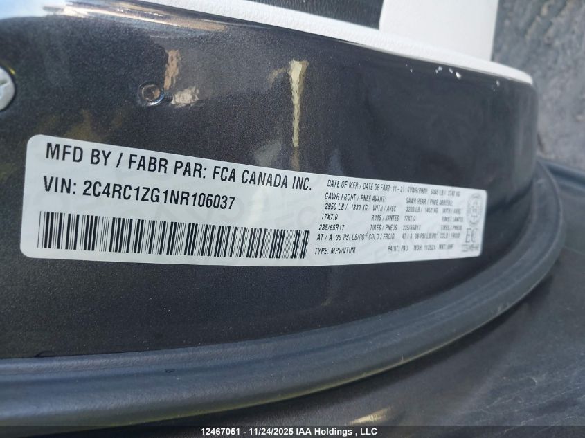 2022 Chrysler Grand Caravan Sxt VIN: 2C4RC1ZG1NR106037 Lot: 12467051