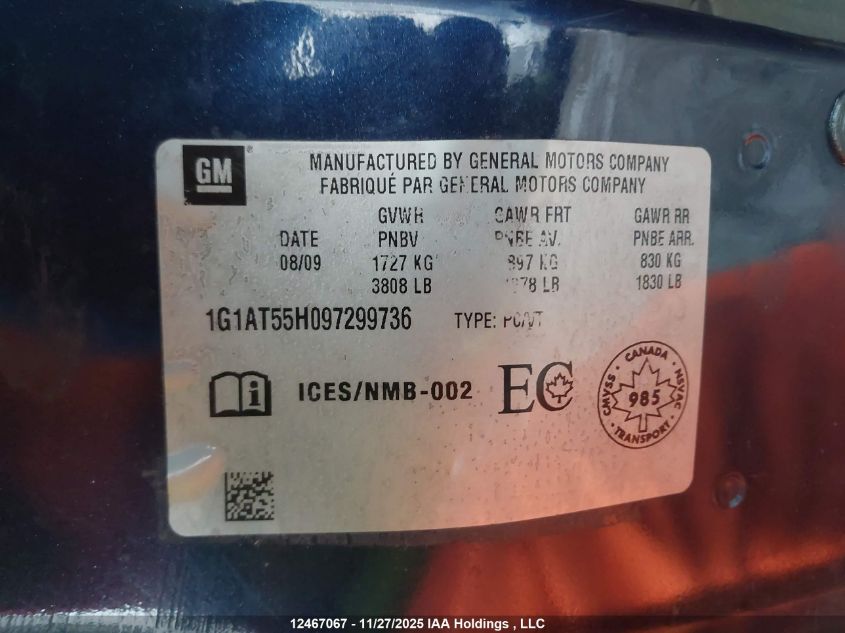 2009 Chevrolet Cobalt Lt VIN: 1G1AT55H097299736 Lot: 12467067