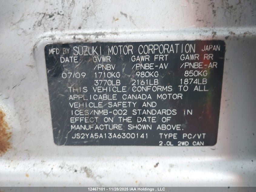 JS2YA5A13A6300141 2010 SUZUKI SX4 photo no. 9