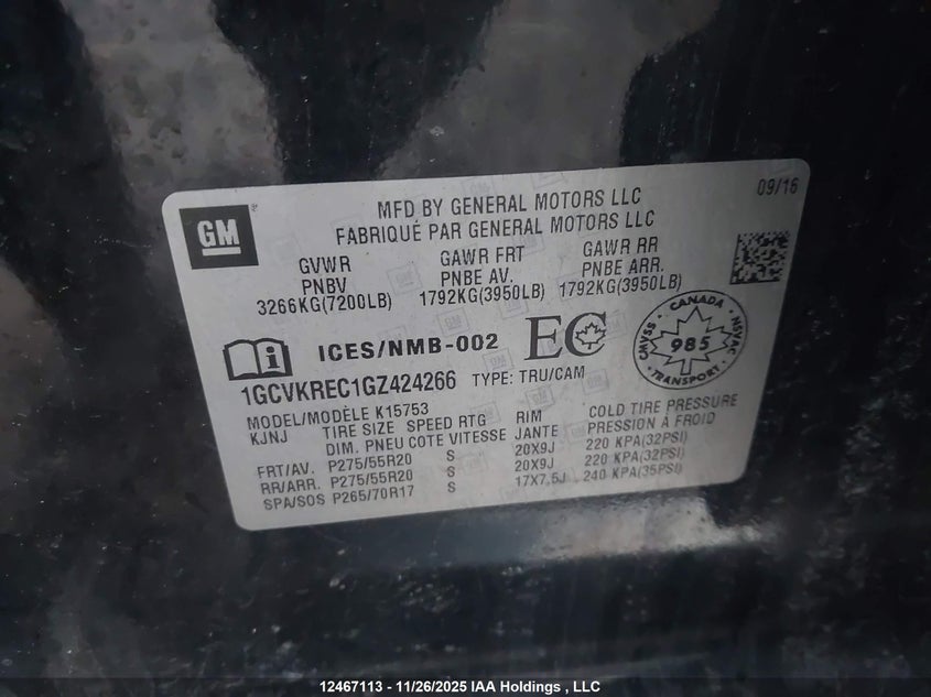 1GCVKREC1GZ424266 2016 CHEVROLET SILVERADO photo no. 9