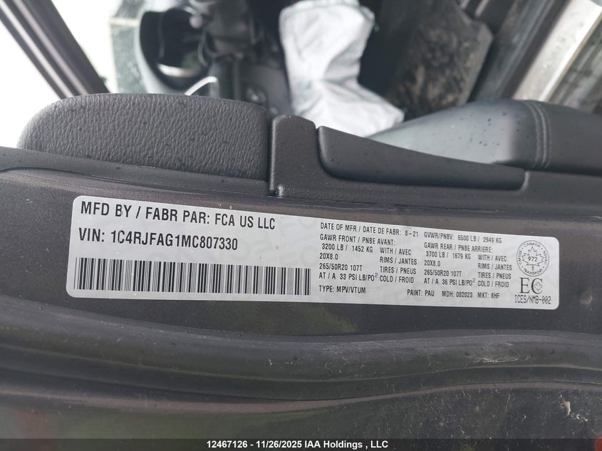 1C4RJFAG1MC807330 2021 JEEP GRAND CHEROKEE photo no. 9